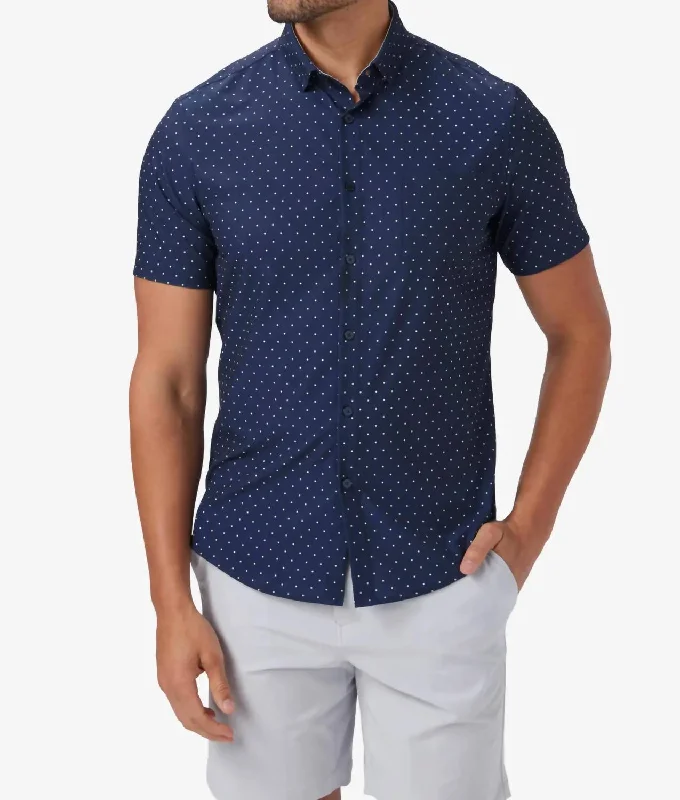 Leeward Shortsleeve Dress Shirt In Navy Polka Dot