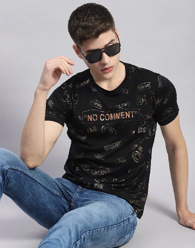 Men's short-sleeve fresh modern earthy tee-Men Black Printed Round Neck Half Sleeve T-Shirt