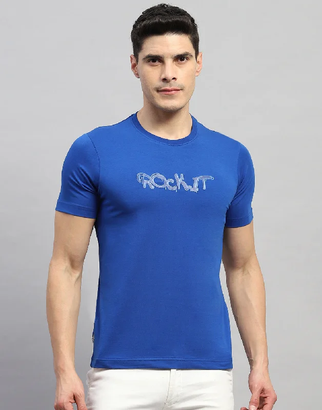 Men's short-sleeve urban sailing shirt-Men Blue Solid Round Neck Half Sleeve T-Shirt