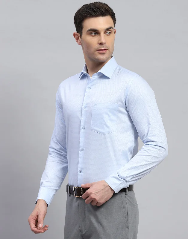 Men Blue Solid Spread Collar Full Sleeve Shirt