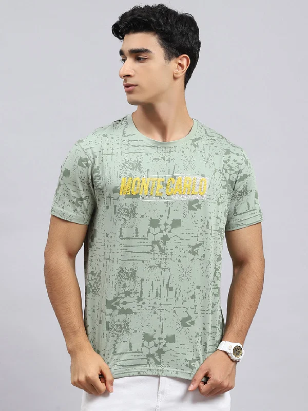 Men's short-sleeve classic muted sustainable recycled shirt-Men Green Printed T-Shirt