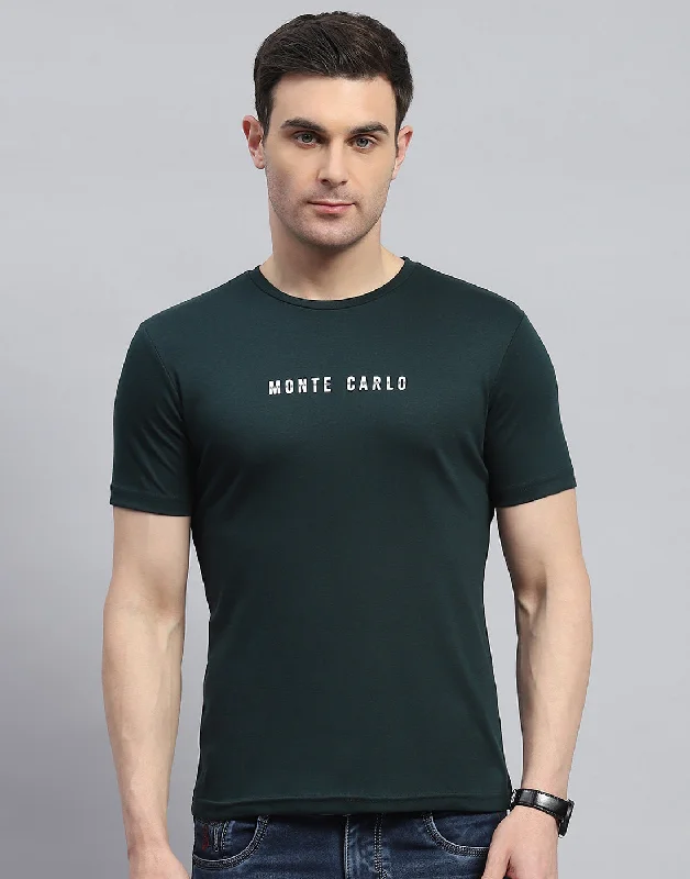 Men's short-sleeve warm stylish durable anti-odor shirt-Men Green Solid Round Neck Half Sleeve T-Shirt