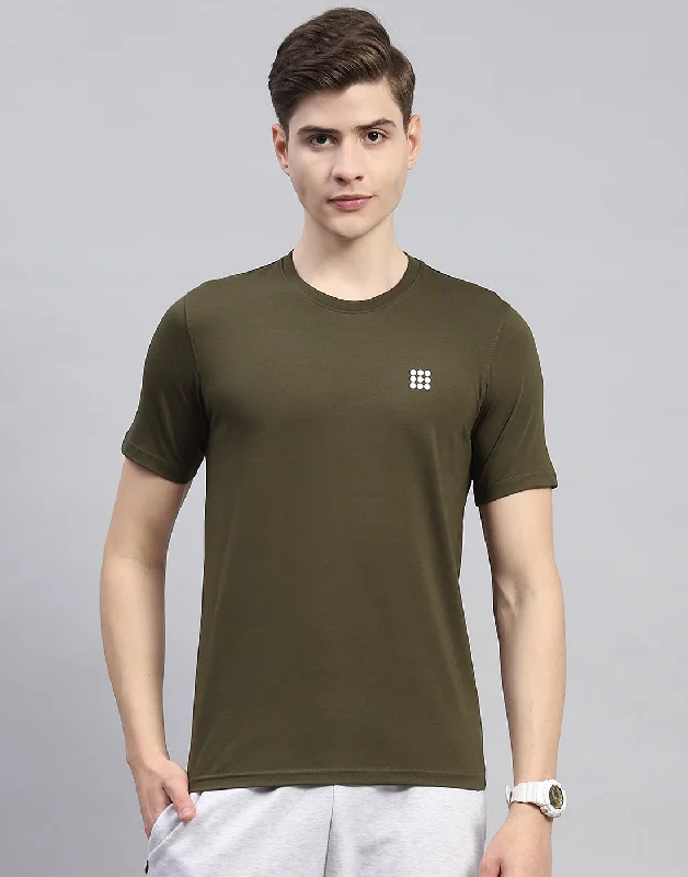 Men's short-sleeve soft snug solid tee-Men Olive Solid Round Neck Half Sleeve T-Shirt