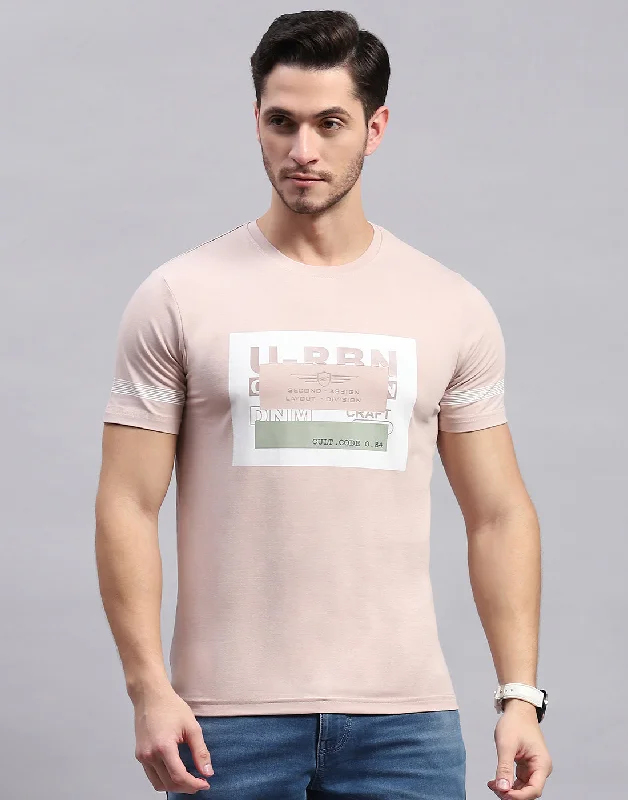 Men's short-sleeve classic muted oversized tie-dye top-Men Peach Printed Round Neck Half Sleeve T-Shirt