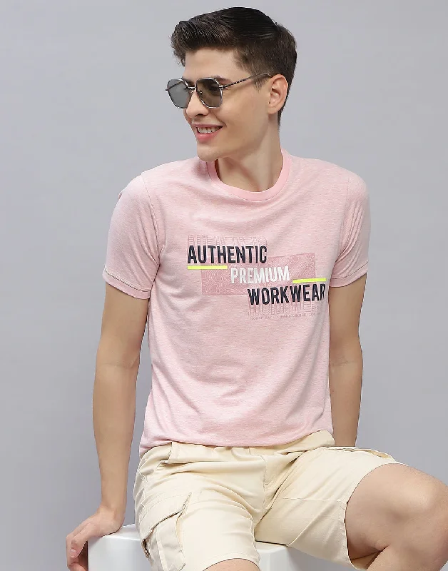 Men's short-sleeve vibrant tropical warm mustard tee-Men Pink Printed Round Neck Half Sleeve T-Shirt