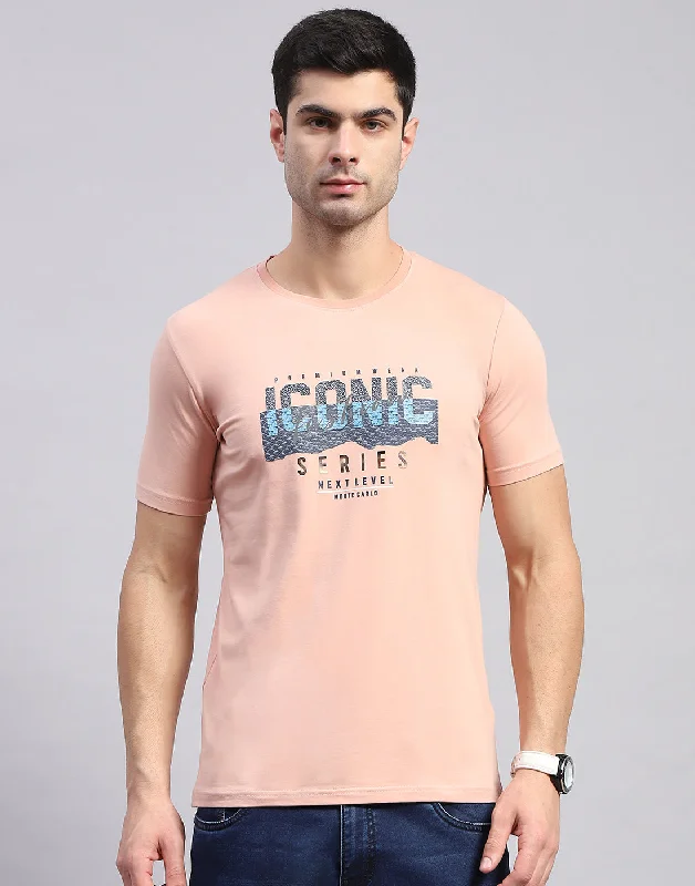 Men's short-sleeve sleek sporty teal tee-Men Pink Printed Round Neck Half Sleeve T-Shirt