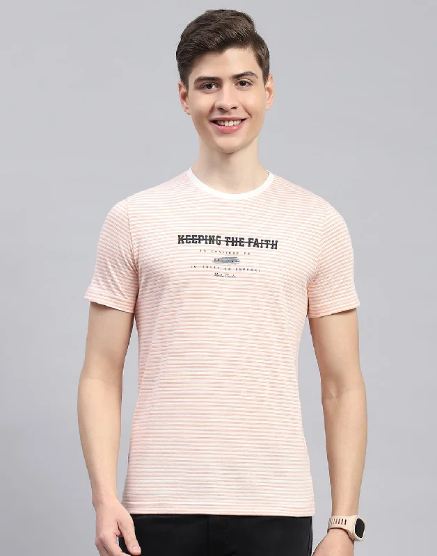 Men's short-sleeve sleek neutral rave tee-Men Pink Printed Round Neck Half Sleeve T-Shirt