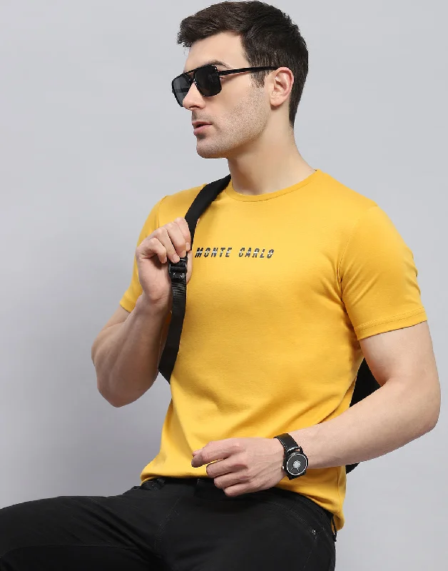 Men's short-sleeve trendy bright crisp white tee-Men Yellow Solid Round Neck Half Sleeve T-Shirt