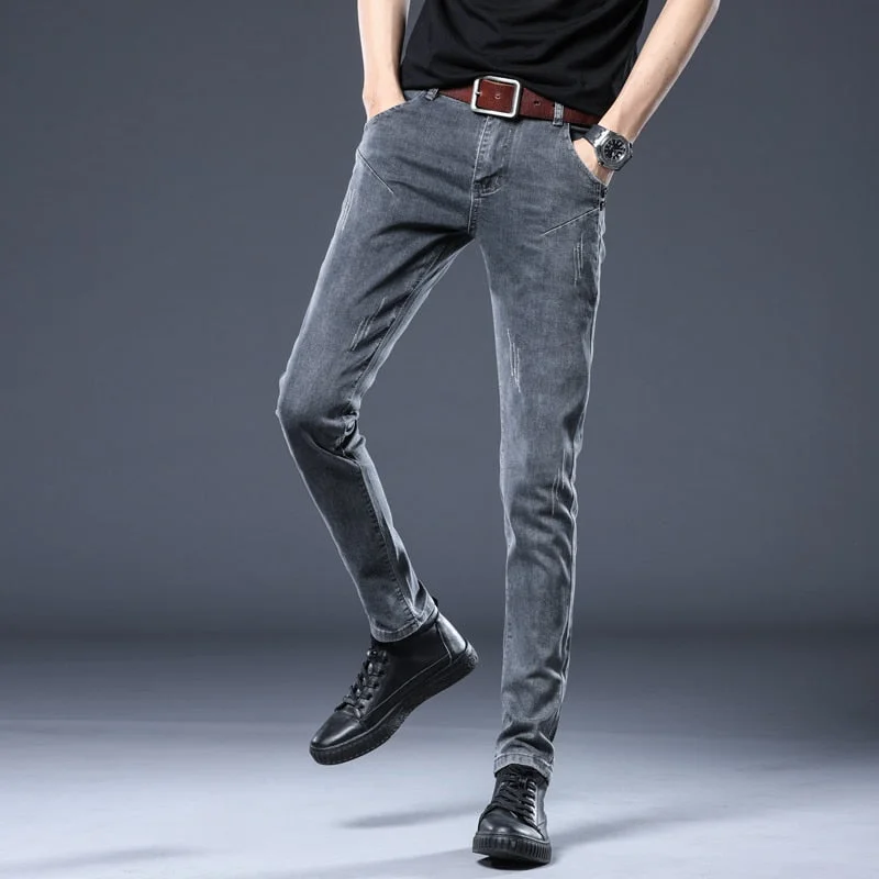 men's petite wide-leg white pants-Men's Classic High Waist Button Closure Denim Jeans