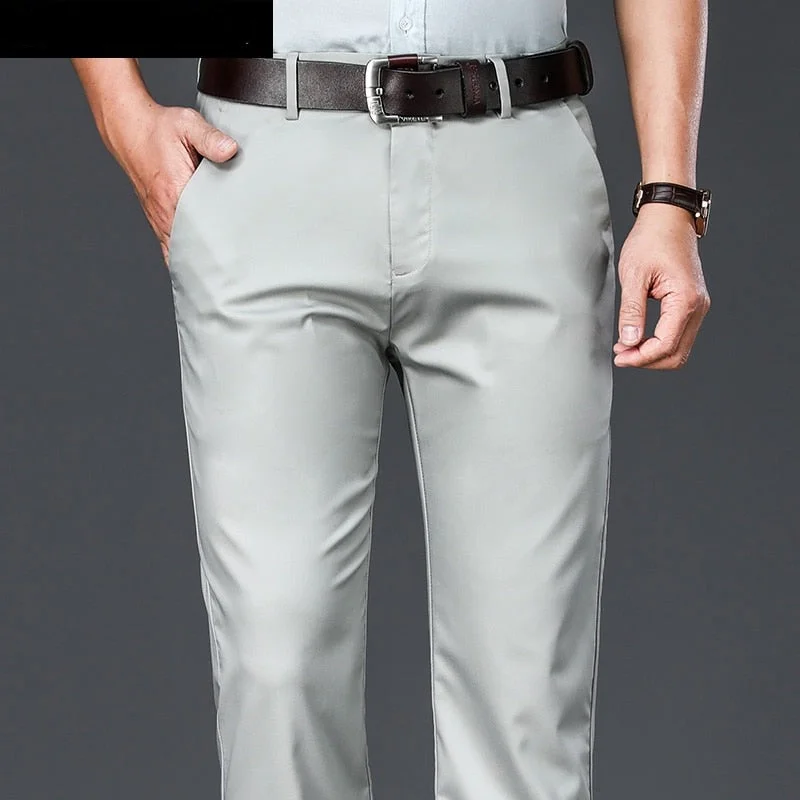 men's petite high-waisted white pants-Men's Cotton Full Length Zipper Fly Closure Stretch Casual Pants