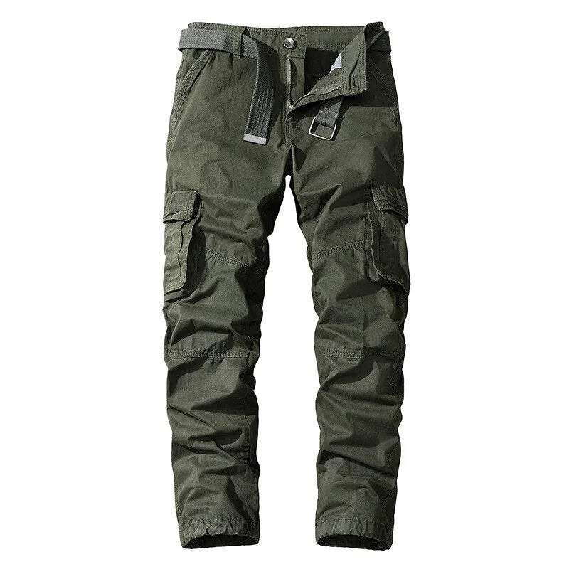 men's slim high-waisted olive pants-Men's Cotton Full Length Zipper Fly Multi Pocket Casual Pants