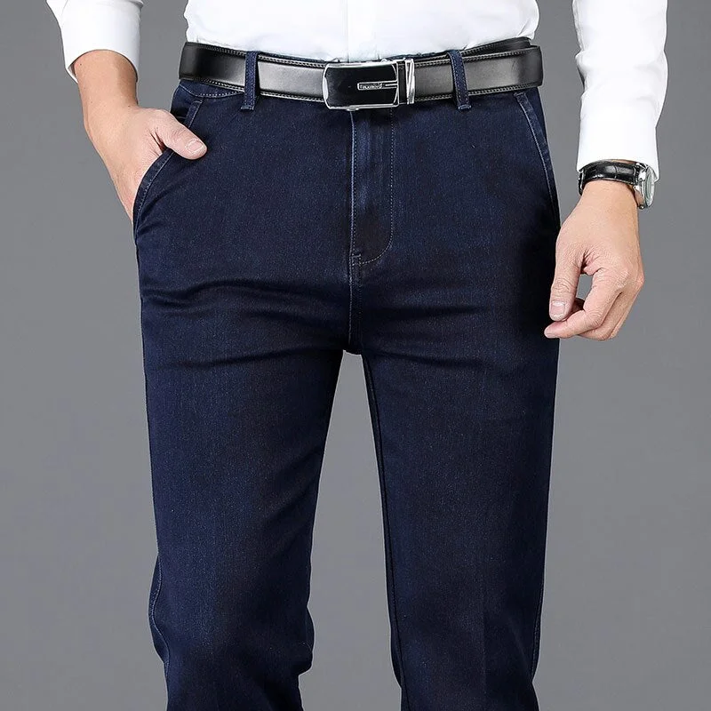 men's small wide-leg navy pants-Men's Denim High Waist Zipper Fly Solid Pattern Casual Jeans