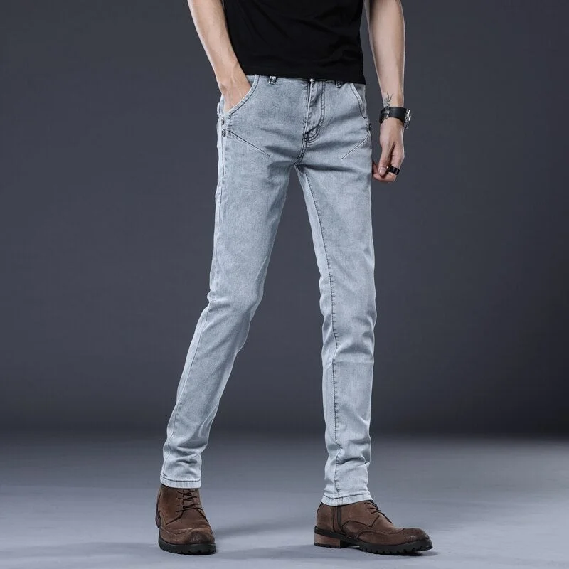 men's slim relaxed olive pants-Men's Denim Mid Waist Zipper Fly Solid Pattern Classic Pants