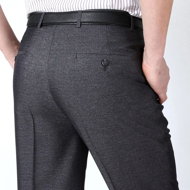 men's medium formal gray pants-Men's High Waist Double Pleated Zipper Closure Office Wear Pants