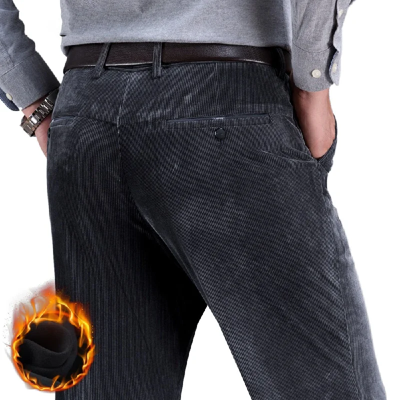 men's waterproof straight leg beige pants-Men's High Waist Plain Button Zipper Closure Fleece Warm Pants