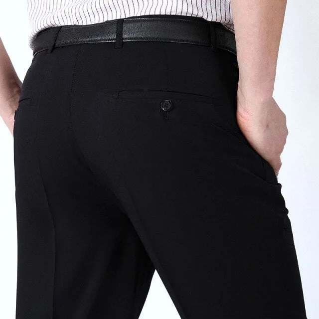 men's high-waisted tapered black pants-Men's High Waist Plain Button Zipper Closure Side Pocket Pants