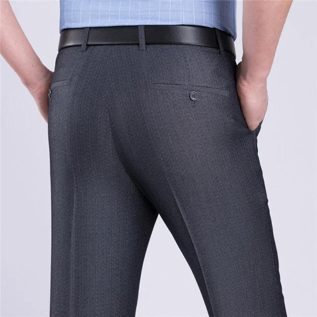 men's athletic high-waisted red pants-Men's Mid Waist Button Zipper Closure Side Pocket Formal Pants