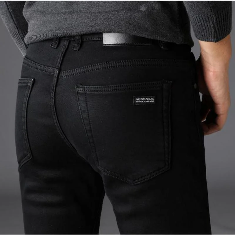 men's straight leg cotton navy pants-Men's Mid Waist Plain Button Zipper Closure Pocket Denim Jeans