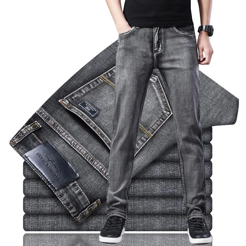 men's wide-leg athletic beige pants-Men's Mid Waist Plain Button Zipper Closure Pocket Denim Jeans