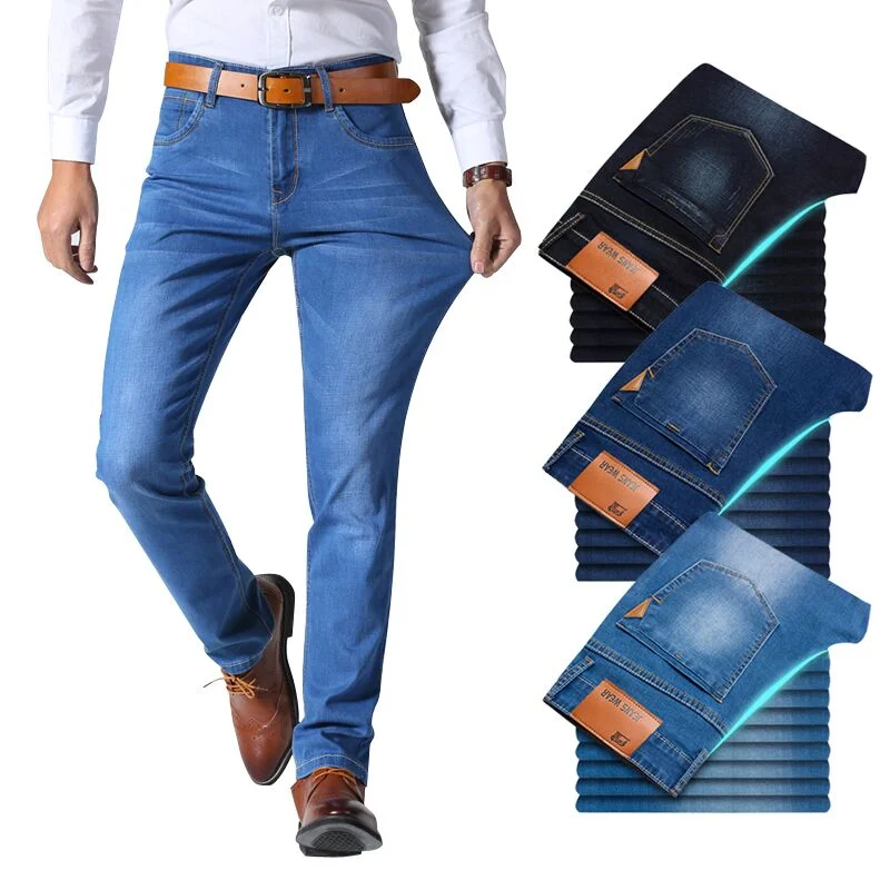 men's slim waterproof olive pants-Men's Mid Waist Plain Button Zipper Pocket Denim Slim Jeans