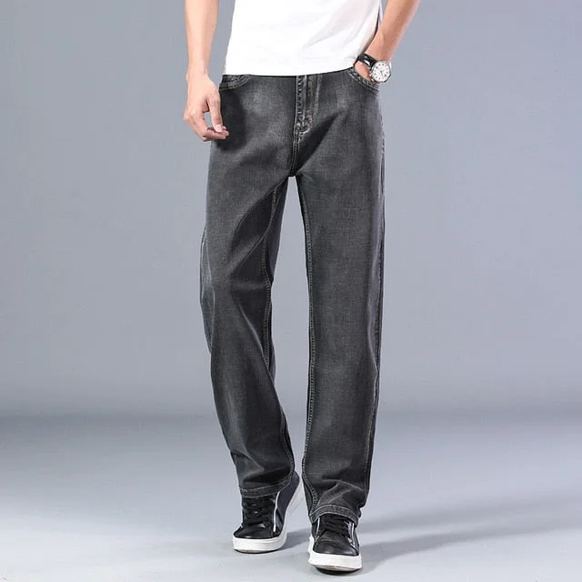 men's wide-leg tapered olive pants-Men's Mid Waist Plain Button Zipper Side Pocket Denim Jeans