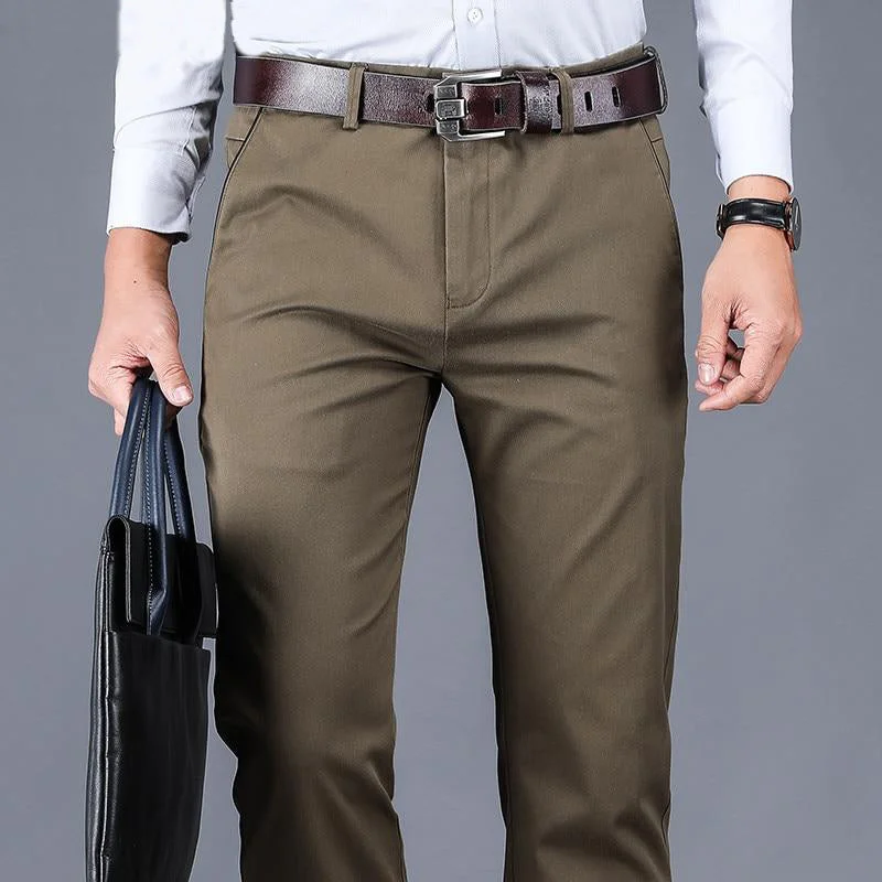 men's plus size relaxed beige pants-Men's Mid Waist Plain Button Zipper Side Pocket Straight Pants