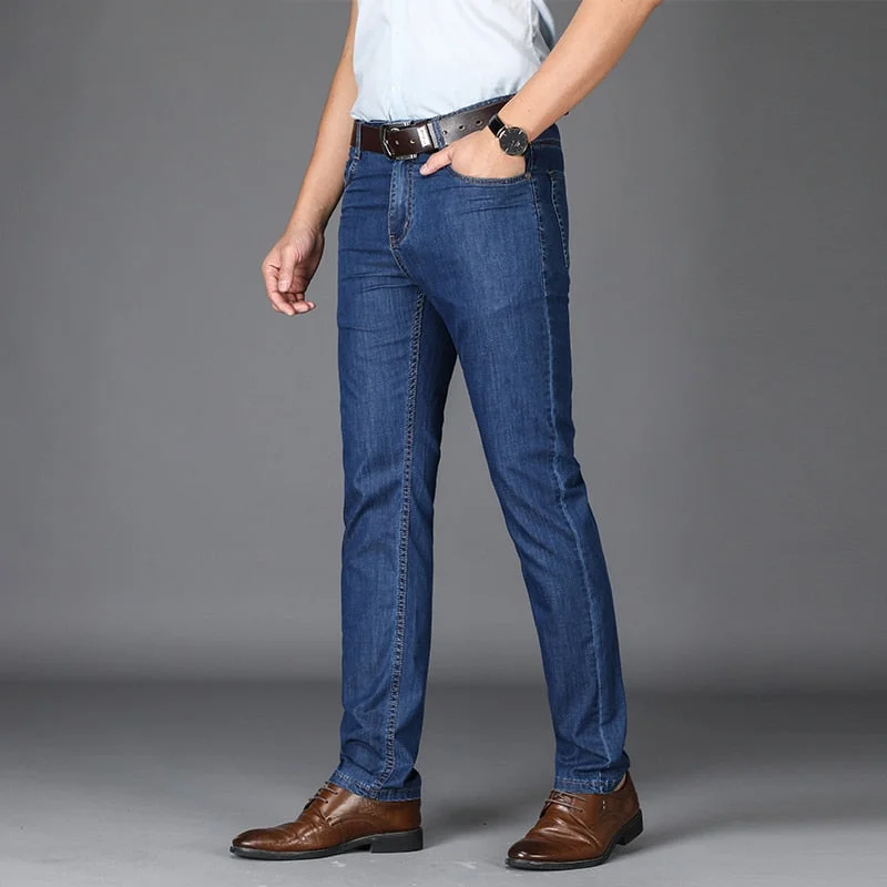 men's small straight leg navy pants-Men's Mid Waist Side Pockets Straight Casual Jeans Pants