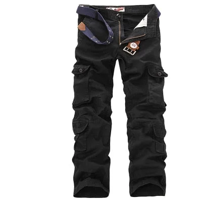 men's extra large tapered blue pants-Men's Polyester Full Length Multi-Pocket Zipper Fly Closure Pants