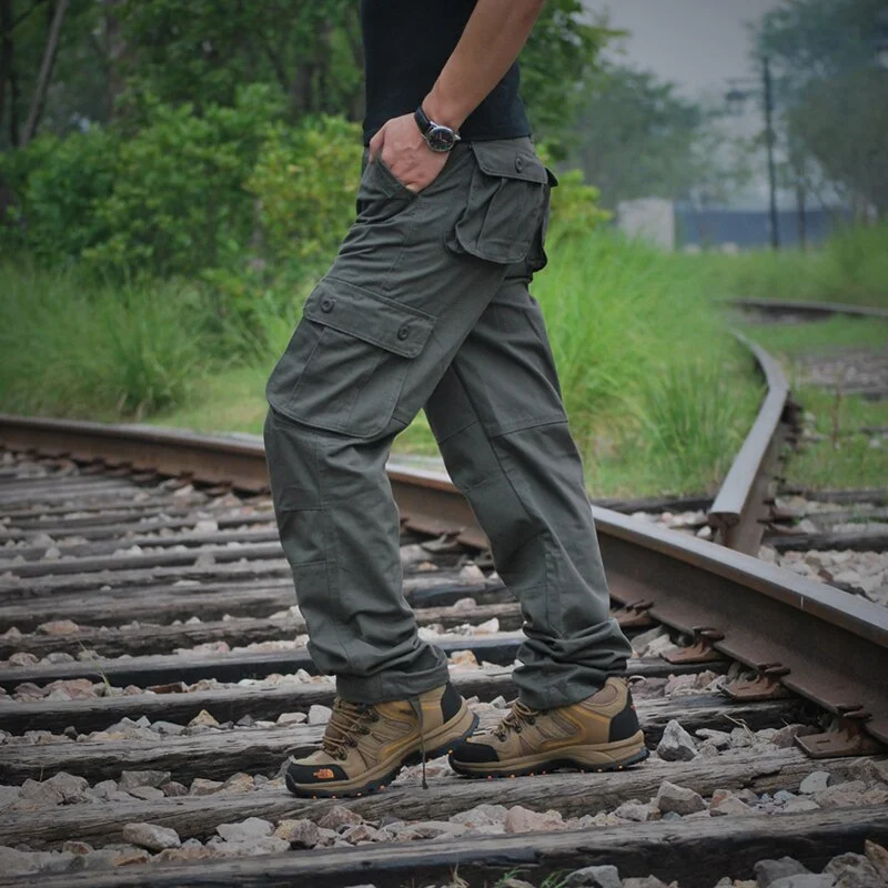 men's tapered slim blue pants-Men's Polyester Mid Waist Zipper Fly Multi Pocket Casual Trousers