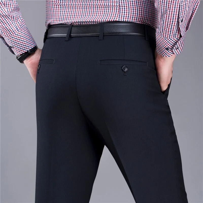 men's extra large wide-leg blue pants-Men's Polyester Zipper Fly Closure Full Length Formal Wear Pants