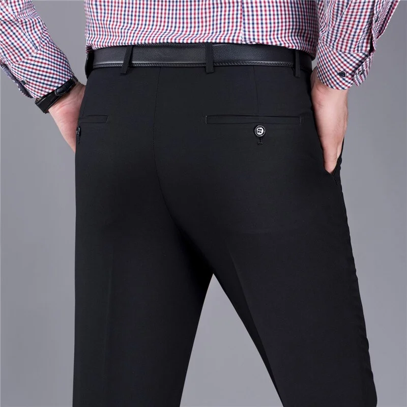 men's slim cotton white pants-Men's Polyester Zipper Fly Closure Full Length Formal Wear Pants