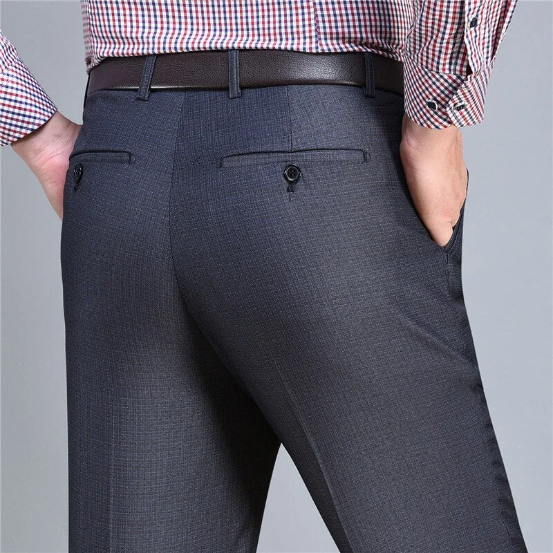 men's pleated tapered gray pants-Men's Polyester Zipper Fly Closure Full Length Formal Wear Pants