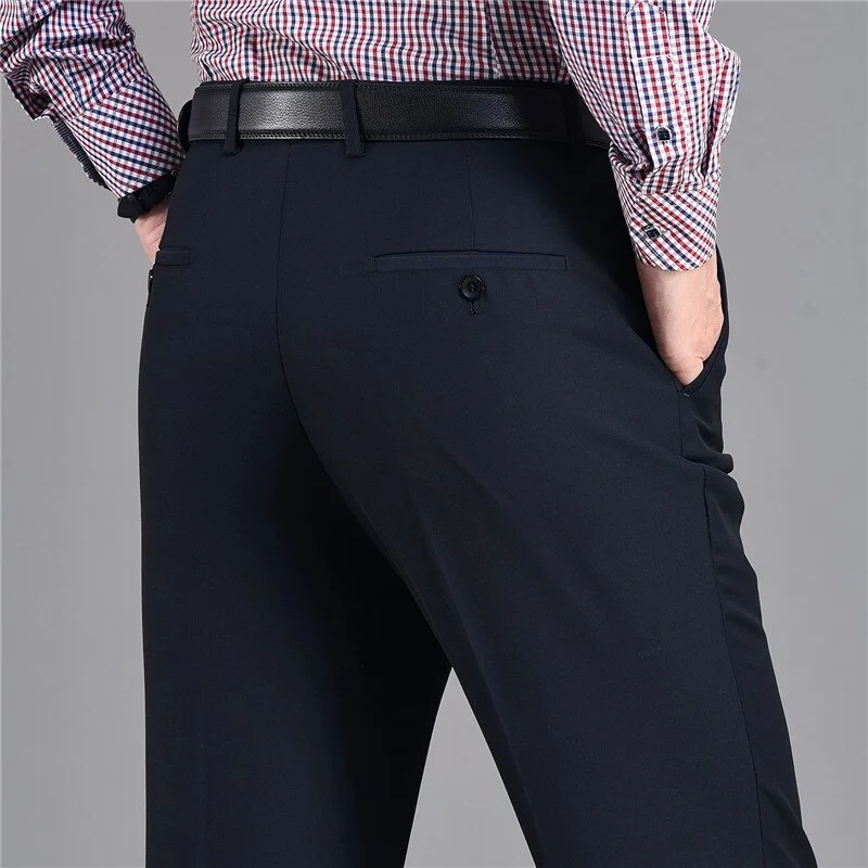 men's waterproof high-waisted beige pants-Men's Polyester Zipper Fly Closure Full Length Formal Wear Pants