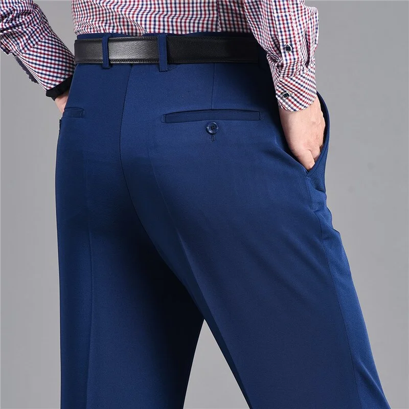 men's formal athletic brown pants-Men's Polyester Zipper Fly Closure Full Length Formal Wear Pants