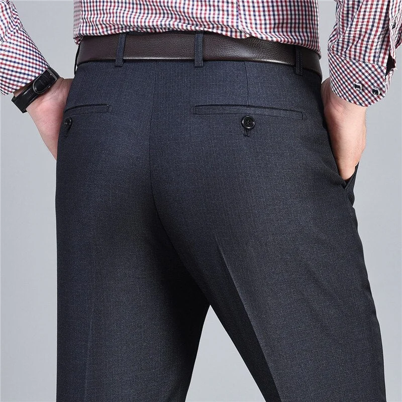 men's slim flat-front olive pants-Men's Polyester Zipper Fly Closure Full Length Formal Wear Pants