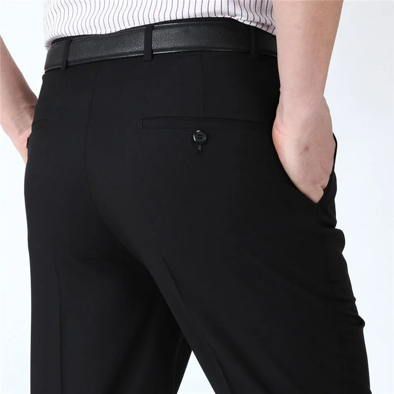 men's petite pleated white pants-Men's Polyester Zipper Fly Closure Full Length Formal Wear Pants