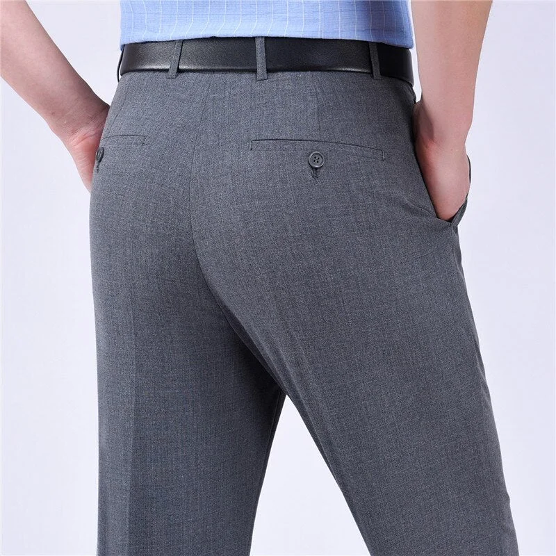 men's relaxed slim brown pants-Men's Polyester Zipper Fly Closure Full Length Formal Wear Pants