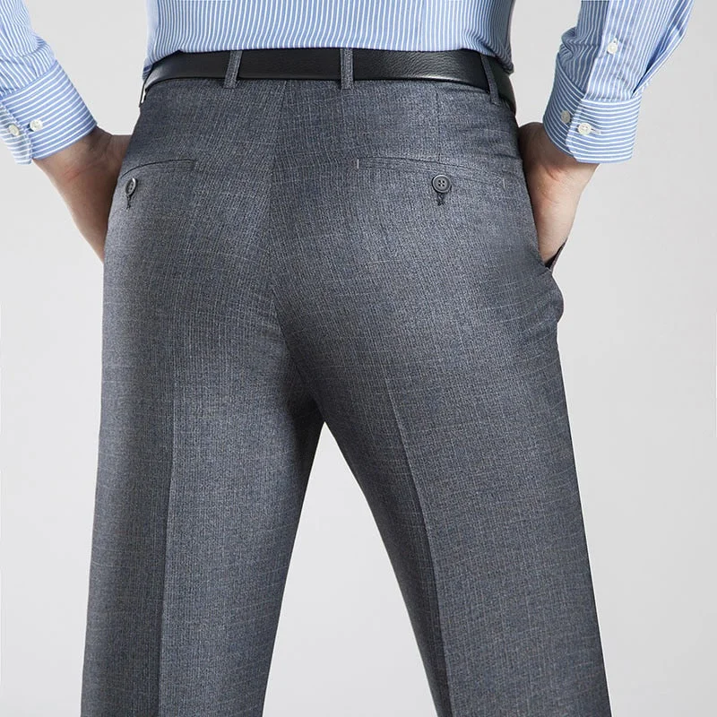 men's straight leg wool navy pants-Men's Polyester Zipper Fly Closure Full Length Formal Wear Pants