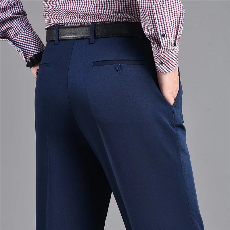 men's short straight leg green pants-Men's Polyester Zipper Fly Closure Full Length Formal Wear Pants