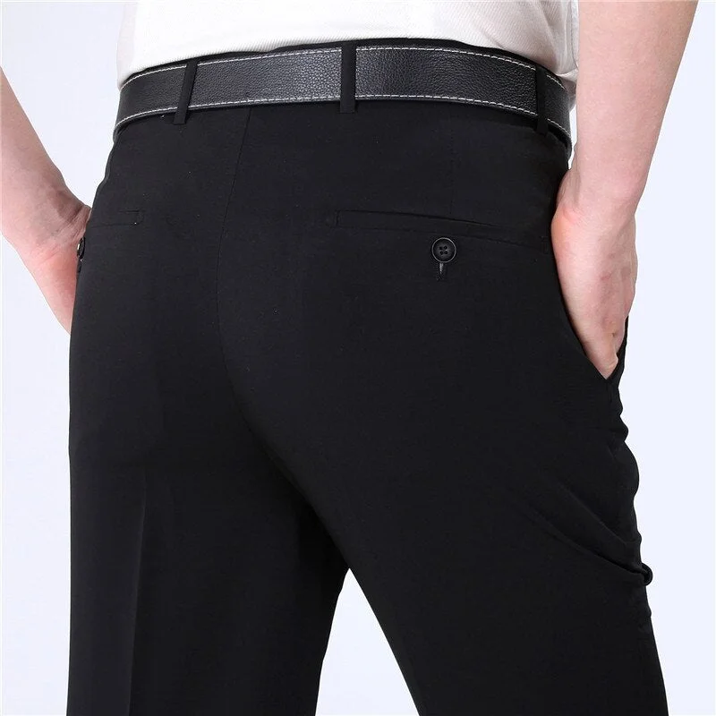 men's short cotton green pants-Men's Polyester Zipper Fly Closure Slim Fit Plain Formal Pants