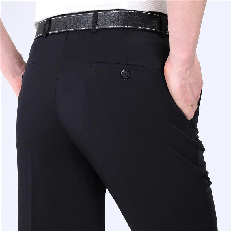 men's small straight leg navy pants-Men's Polyester Zipper Fly Closure Slim Fit Plain Formal Pants