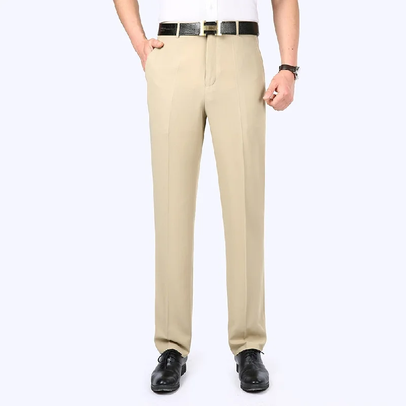 men's slim waterproof olive pants-Men's Polyester Zipper Fly Closure Slim Fit Plain Formal Pants