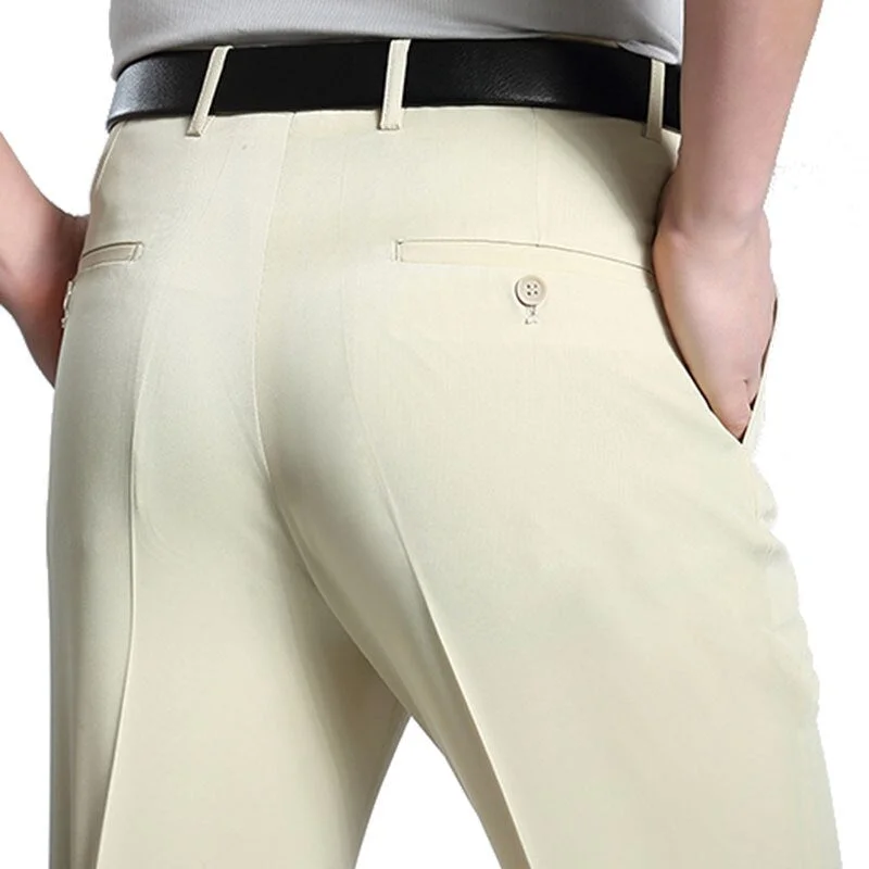 men's slim wool white pants-Men's Polyester Zipper Fly Closure Slim Fit Plain Formal Pants