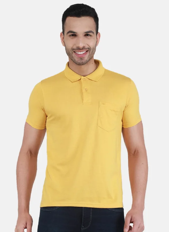 Men's short-sleeve neutral smooth silk tee-Men Gold Solid T-Shirt