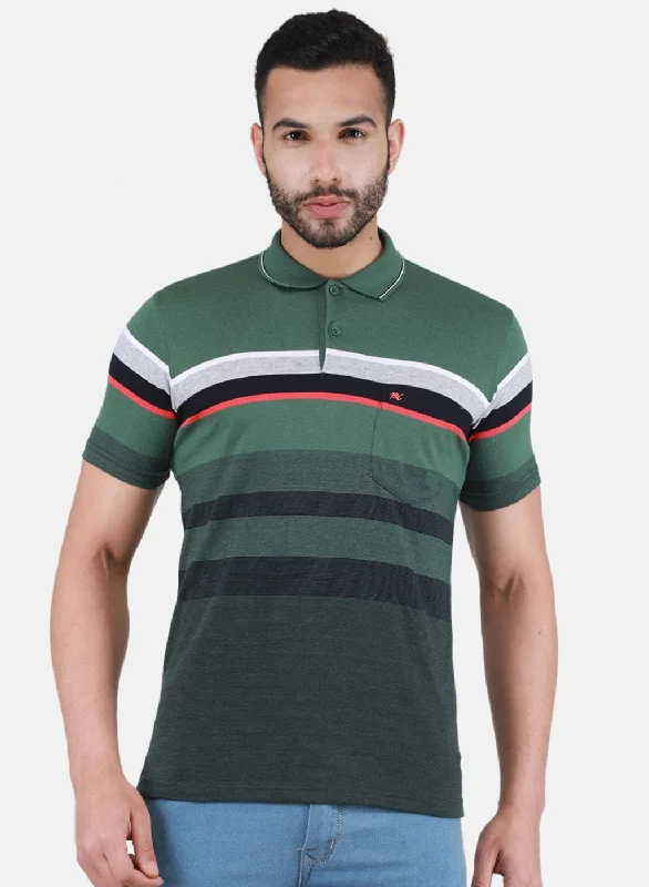 Men's short-sleeve sporty teal shirt-Men Green Printed T-Shirt