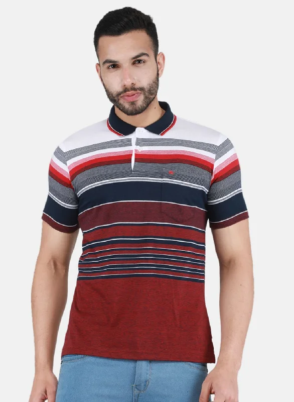 Men's short-sleeve tailored checkered shirt-Men Maroon Printed T-Shirt