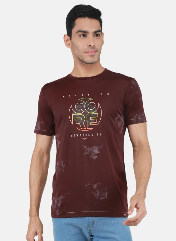 Men's short-sleeve vibrant fitted camo shirt-Men Maroon Printed T-Shirt