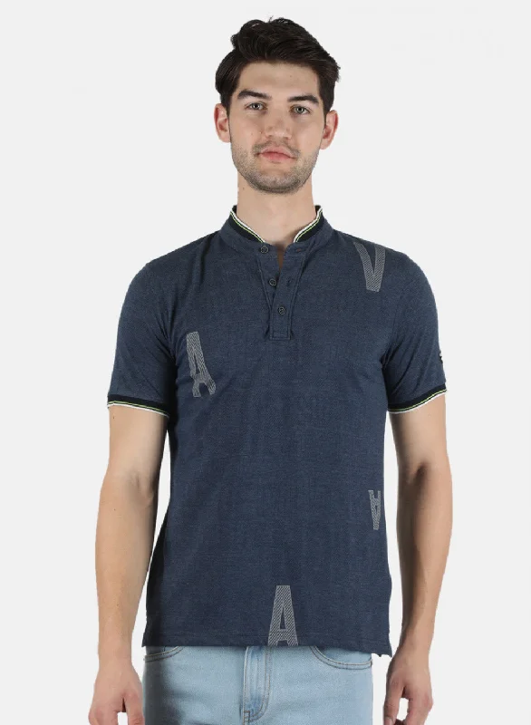 Men's short-sleeve draped quick-dry shirt-Men NAvy Blue Printed T-Shirt