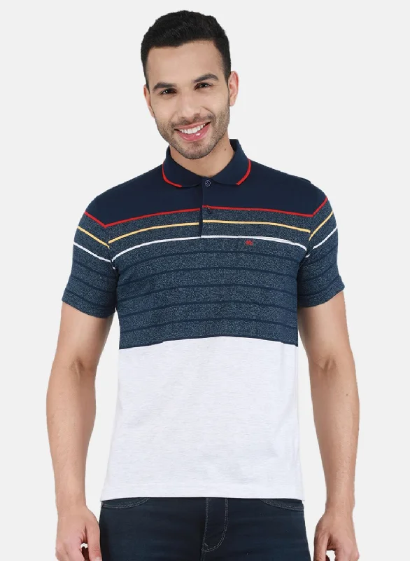 Men's short-sleeve cool rugged neutral cream shirt-Men NAvy Blue Printed T-Shirt