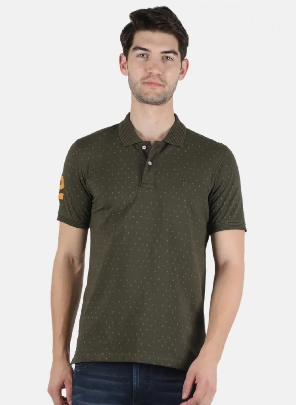 Men's short-sleeve urban sailing shirt-Men Olive Printed T-Shirt